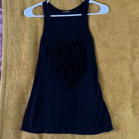 Express Tops - Express Elegant Black Ruffle Tank